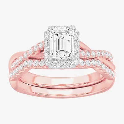 G-H / Si1-Si2) Womens / CT. T.W. Lab Grown White Diamond 14K Gold Side Stone Halo Bridal Set