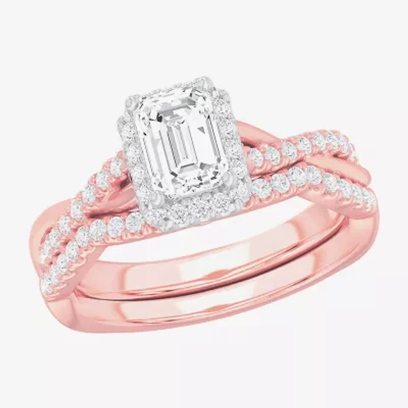 G-H / Si1-Si2) Womens / CT. T.W. Lab Grown White Diamond 14K Gold Side Stone Halo Bridal Set