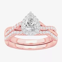 G-H / Si1-Si2) Womens / CT. T.W. Lab Grown White Diamond 14K Gold Pear Side Stone Halo Bridal Set