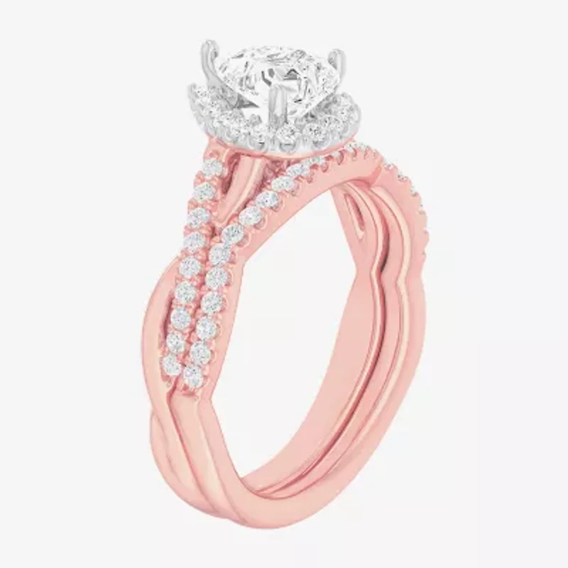 G-H / Si1-Si2) Womens / CT. T.W. Lab Grown White Diamond 14K Gold Pear Side Stone Halo Bridal Set