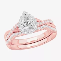 G-H / Si1-Si2) Womens / CT. T.W. Lab Grown White Diamond 14K Gold Pear Side Stone Halo Bridal Set