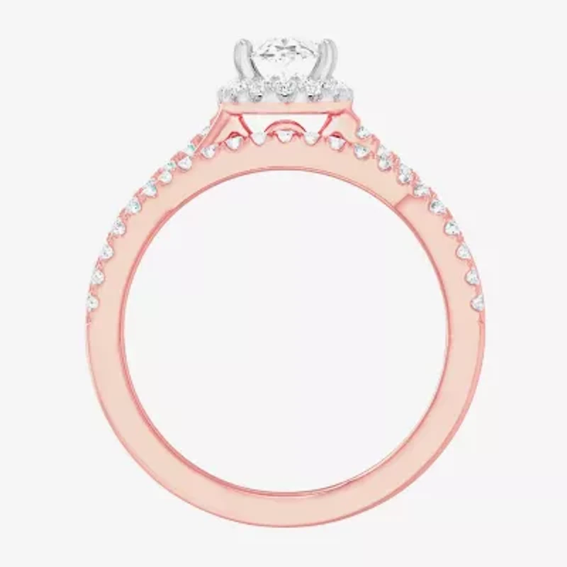 G-H / Si1-Si2) Womens / CT. T.W. Lab Grown White Diamond 14K Gold Oval Side Stone Halo Bridal Set