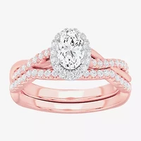 G-H / Si1-Si2) Womens / CT. T.W. Lab Grown White Diamond 14K Gold Oval Side Stone Halo Bridal Set