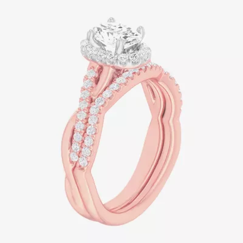 G-H / Si1-Si2) Womens / CT. T.W. Lab Grown White Diamond 14K Gold Oval Side Stone Halo Bridal Set