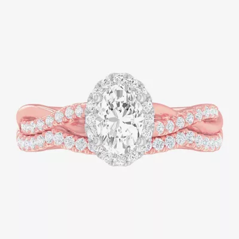 G-H / Si1-Si2) Womens / CT. T.W. Lab Grown White Diamond 14K Gold Oval Side Stone Halo Bridal Set