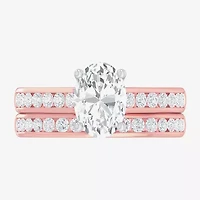 (G-H / Si1-Si2) Womens 3 CT. T.W. Lab Grown White Diamond 14K Gold Oval Side Stone Bridal Set