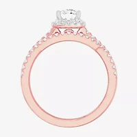 G-H / Si1-Si2) Womens 1 1/ CT. T.W. Lab Grown White Diamond 14K Gold Cushion Side Stone Halo Bridal Set