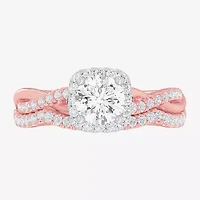 G-H / Si1-Si2) Womens 1 1/6 CT. T.W. Lab Grown White Diamond 14K Gold Cushion Side Stone Halo Bridal Set