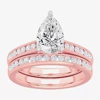 (G-H / Si1-Si2) Womens 3 CT. T.W. Lab Grown White Diamond 14K Gold Pear Side Stone Bridal Set