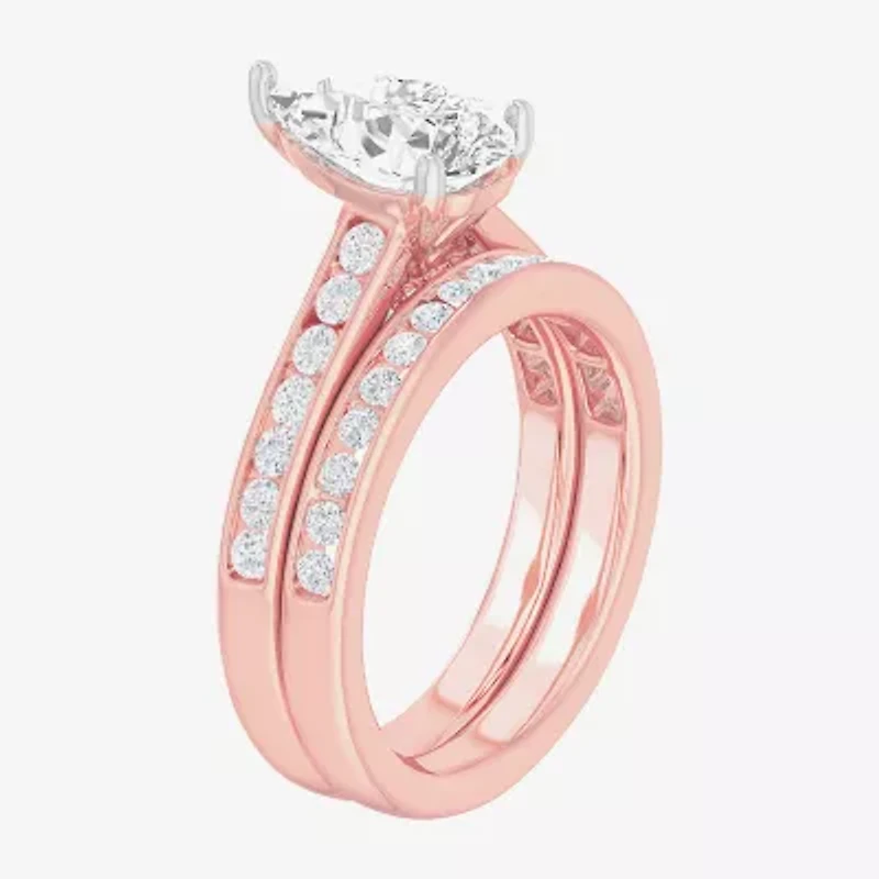 (G-H / Si1-Si2) Womens 3 CT. T.W. Lab Grown White Diamond 14K Gold Pear Side Stone Bridal Set