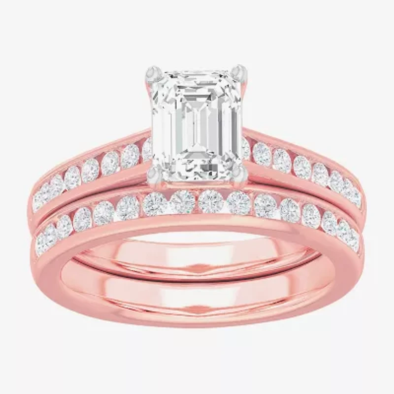 (G-H / Si1-Si2) Womens 3 CT. T.W. Lab Grown White Diamond 14K Gold Side Stone Bridal Set