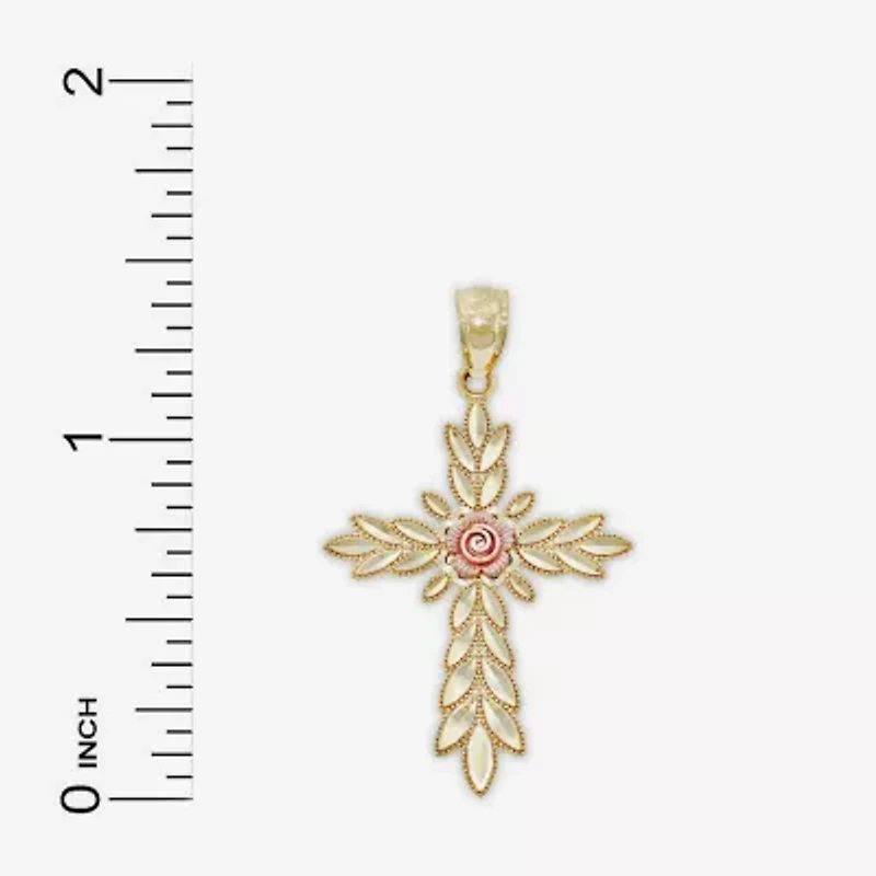 Rose Womens 14K Gold Cross Pendant