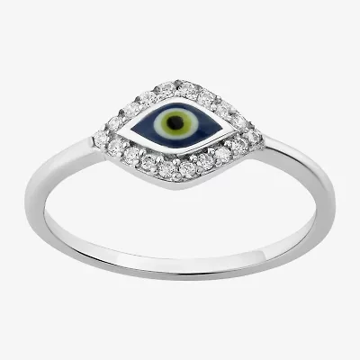 Womens Cubic Zirconia Sterling Silver Evil Eye Cocktail Ring