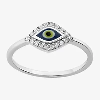 Womens Cubic Zirconia Sterling Silver Evil Eye Cocktail Ring