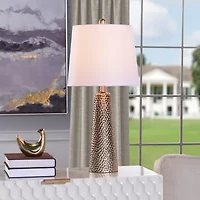 Stylecraft Christy Golden Copper With Brussels White Shade Ceramic Table Lamp