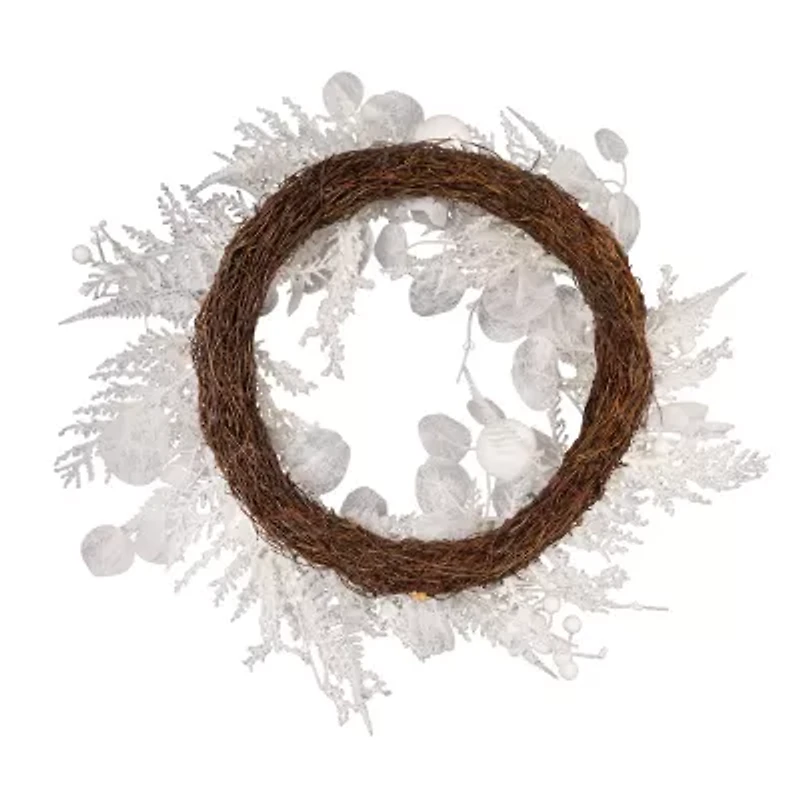 Kurt Adler 24 Inch Unlit White Ratten Wreath