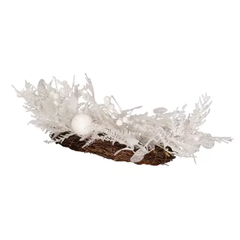 Kurt Adler 24 Inch Unlit White Ratten Wreath