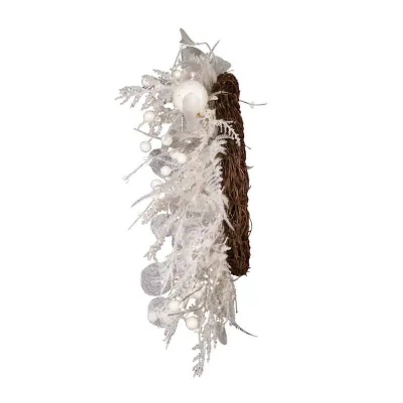 Kurt Adler 24 Inch Unlit White Ratten Wreath