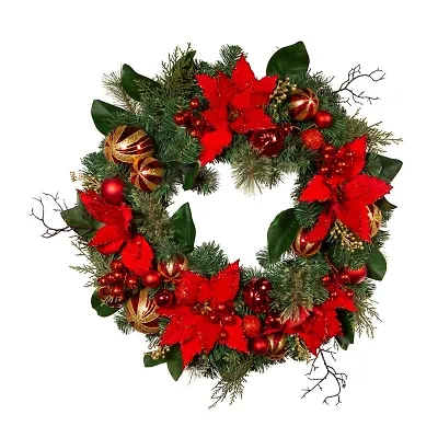 Kurt Adler 30 Inch Unlit Red & Gold Poinsettia Wreath