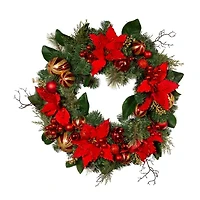 Kurt Adler 30 Inch Unlit Red & Gold Poinsettia Wreath
