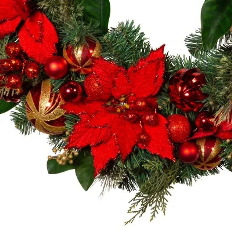 Kurt Adler 30 Inch Unlit Red & Gold Poinsettia Wreath