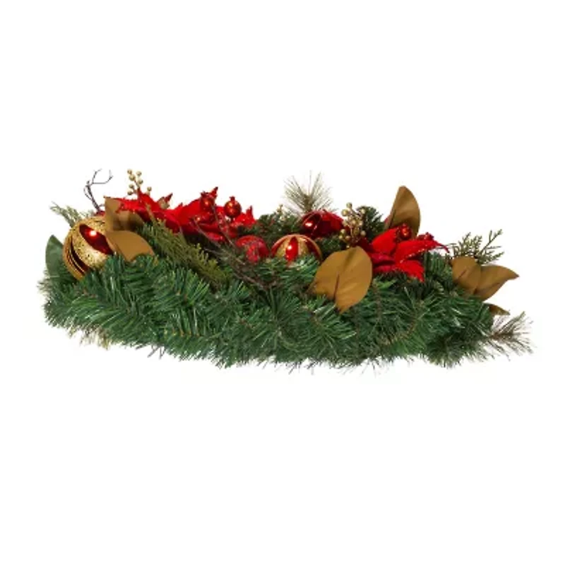 Kurt Adler 30 Inch Unlit Red & Gold Poinsettia Wreath