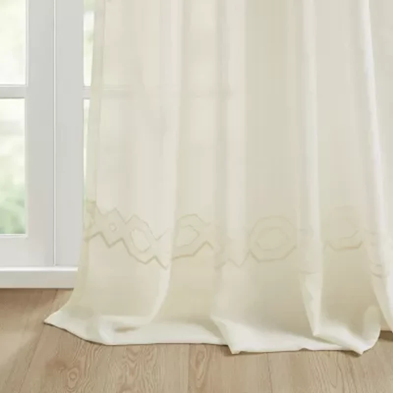 Croscill Cornelli Embroidery Rod Pocket Sheer Single Curtain Panel