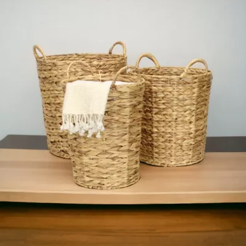 Water Hyacinth Straight Baskets Set Of 3
