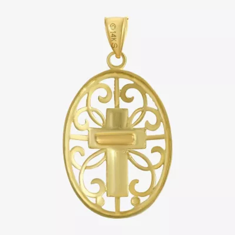 10K Two-Tone Gold Round Cross Charm Pendant