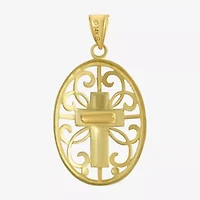 10K Two-Tone Gold Round Cross Charm Pendant