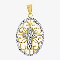 10K Two-Tone Gold Round Cross Charm Pendant
