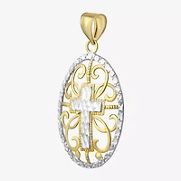 10K Two-Tone Gold Round Cross Charm Pendant