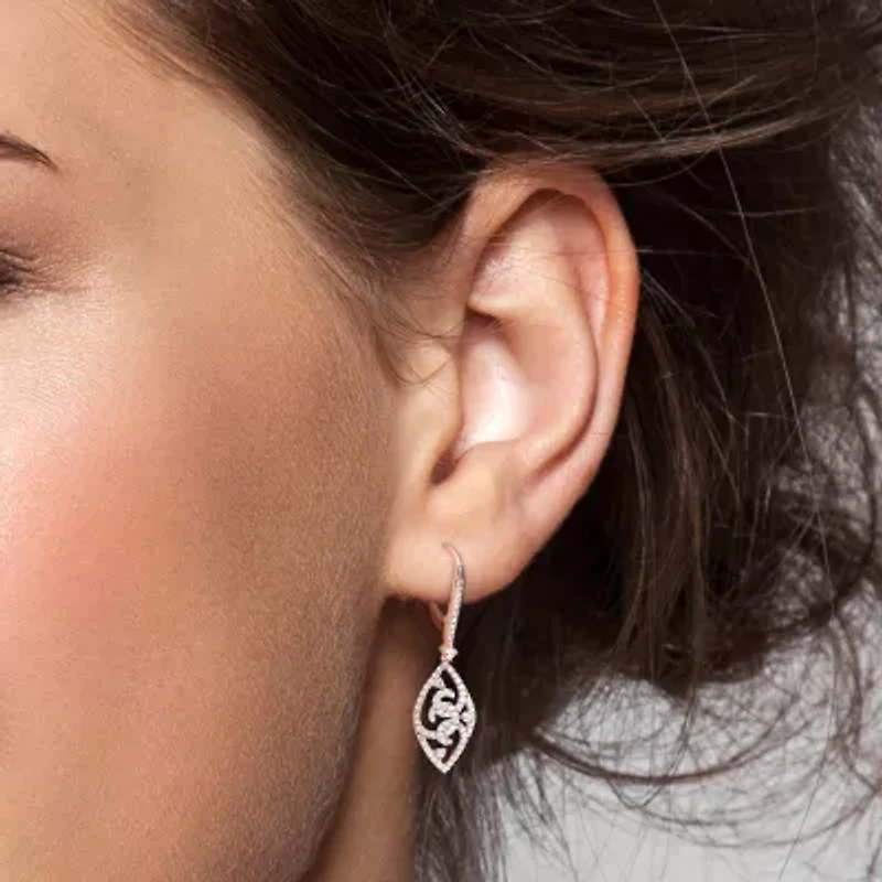 Womens Lab Created White Moissanite Sterling Silver Drop Earrings
