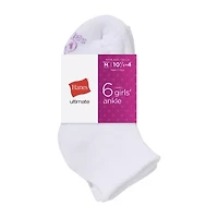 Hanes Ultimate Little & Big Girls 6 Pair Quarter Socks