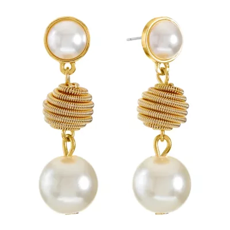 Monet Jewelry Womens Simulated Pearl Hypoallergenic Drop Earrings
