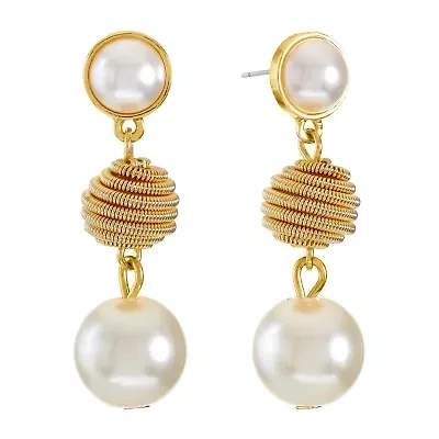 Monet Jewelry Womens Simulated Pearl Hypoallergenic Drop Earrings