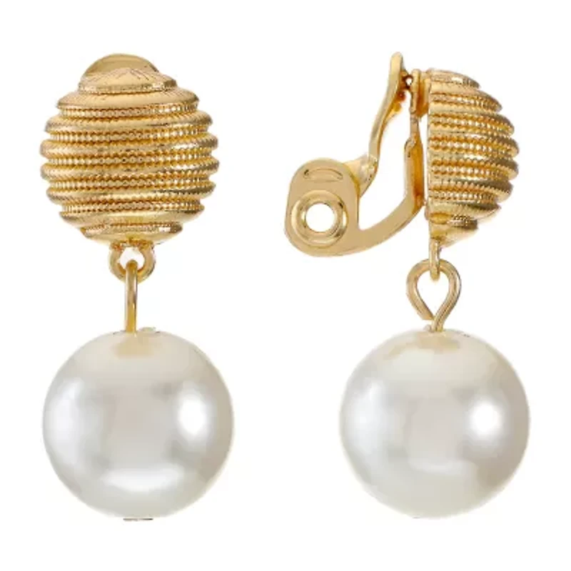 Monet Jewelry Simulated Pearl Womens Simulated Pearl Clip On Earrings