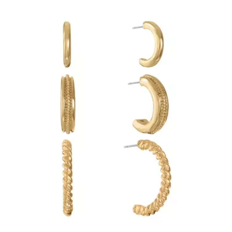 Monet Jewelry Gold Tone Womens Hypoallergenic 3 Pair Earring Set