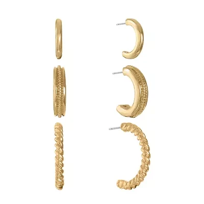 Monet Jewelry Gold Tone Womens Hypoallergenic 3 Pair Earring Set