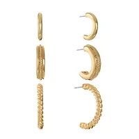 Monet Jewelry Gold Tone Womens Hypoallergenic 3 Pair Earring Set