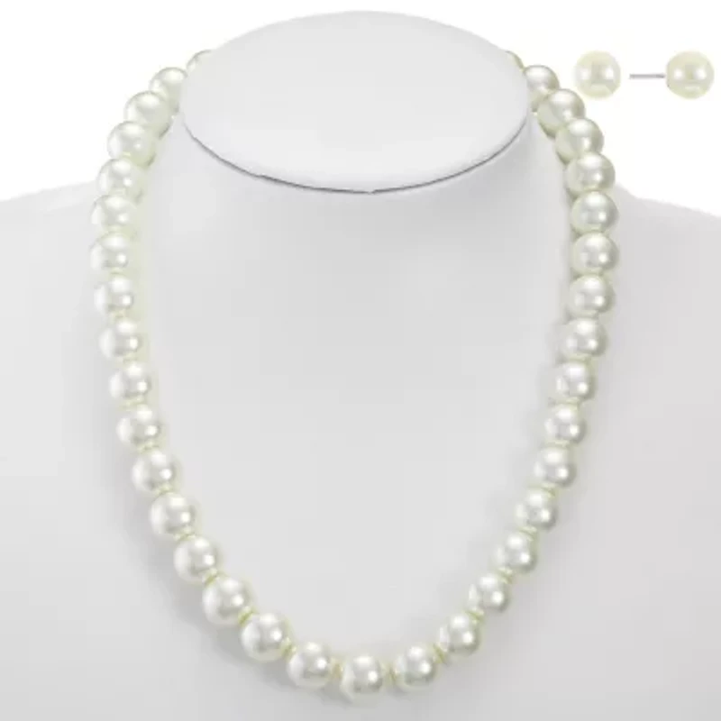 Monet Jewelry Timeless Collar Necklace And Stud Earring Womens Simulated Pearl 2-pc. Jewelry Set