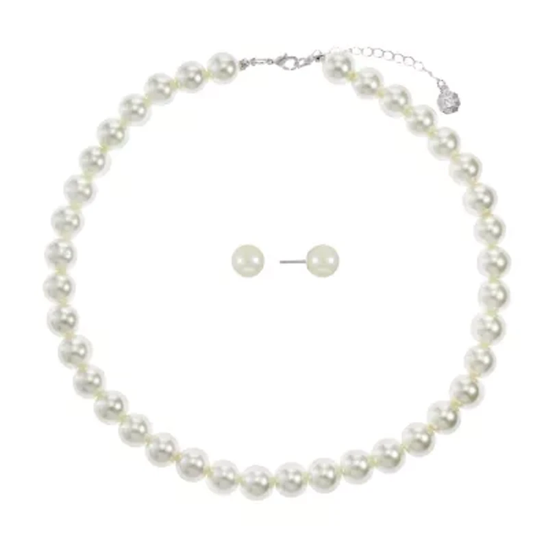 Monet Jewelry Timeless Collar Necklace And Stud Earring Womens Simulated Pearl 2-pc. Jewelry Set