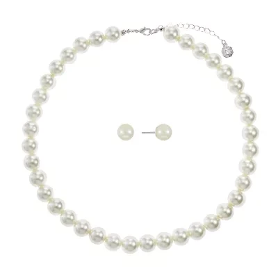 Monet Jewelry Timeless Collar Necklace And Stud Earring Womens Simulated Pearl 2-pc. Jewelry Set
