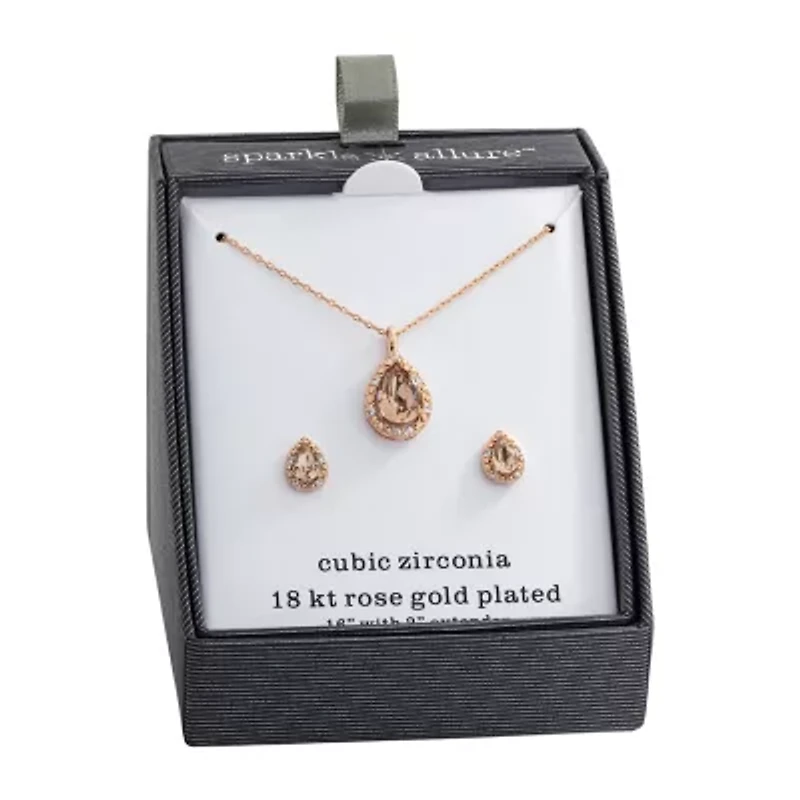 Sparkle Allure Womens Pink Crystal 18K Rose Gold Over Brass Pear 2-pc. Jewelry Set