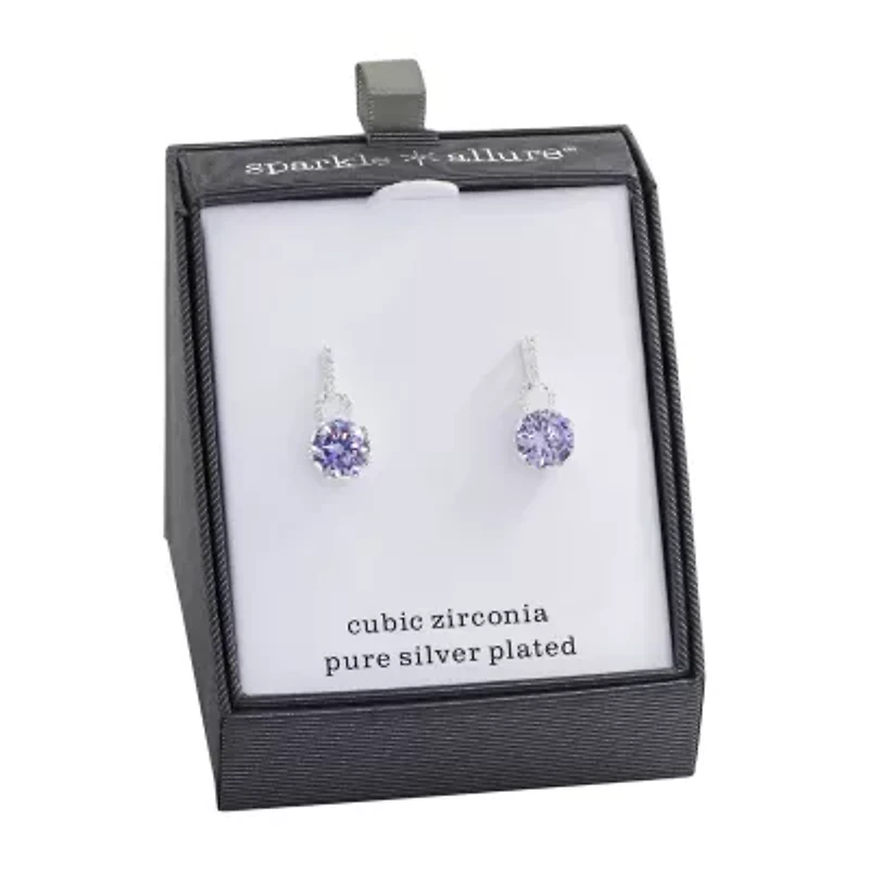 Sparkle Allure Womens Cubic Zirconia Pure Silver Over Brass Round Drop Earrings
