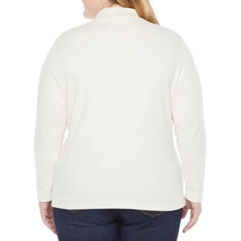 St. John's Bay Womens Mock Neck Long Sleeve Plus T-Shirt