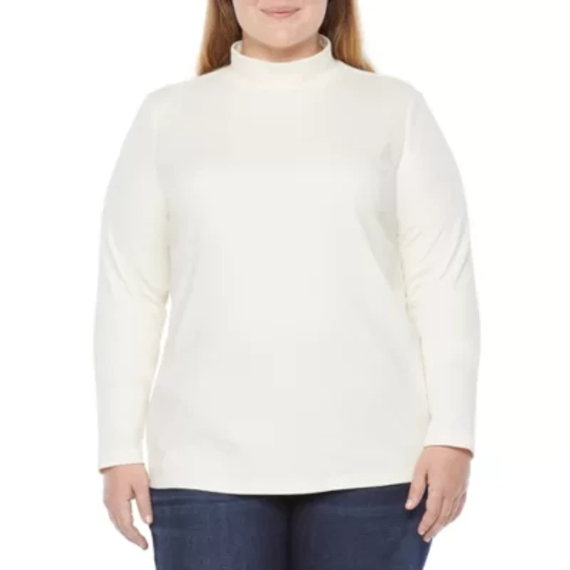 St. John's Bay Womens Mock Neck Long Sleeve Plus T-Shirt