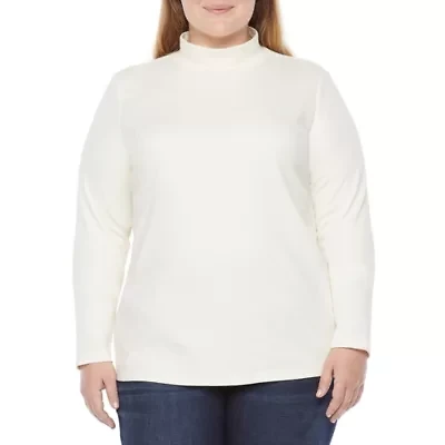 St. John's Bay Womens Mock Neck Long Sleeve Plus T-Shirt