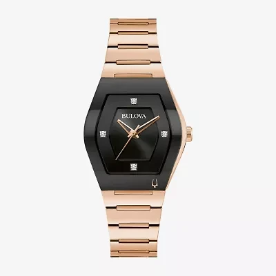 Bulova Modern Gemini Womens Diamond Accent Rose Goldtone Stainless Steel Bracelet Watch 97p158