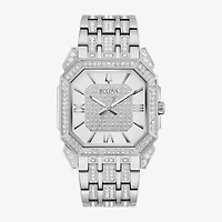 Bulova Octava Mens Crystal Accent Silver Tone Stainless Steel Bracelet Watch 96a285